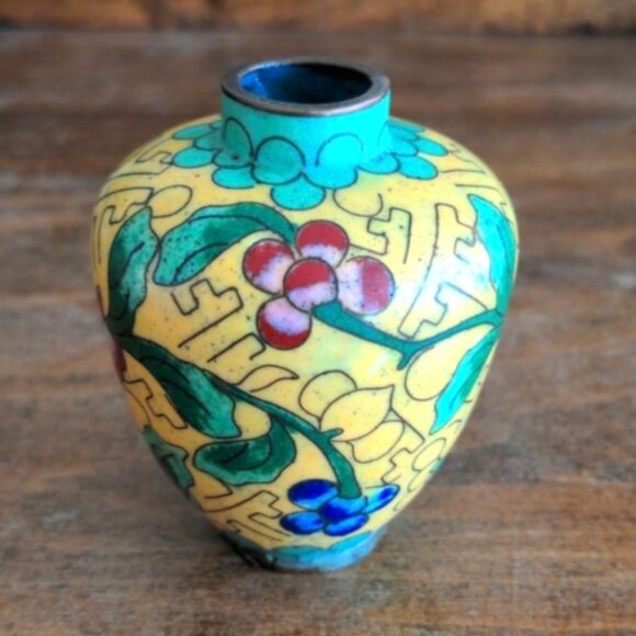 Other - Vintage Real Glass Cloisonne Floral Vase Chinese Antiques